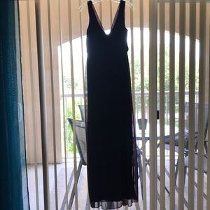 V-Neck Long Mesh Dress with Cowl Back Detail